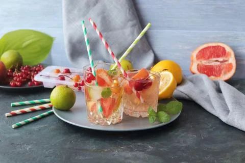 Step by step preparation of a cold vitamin drink from fresh organic fruits Stock Photos