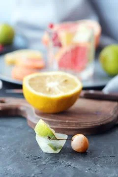 Step by step preparation of a cold vitamin drink from fresh organic fruits Stock Photos