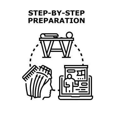 Step by step preparation process with online learning and beauty routine Stock Illustration