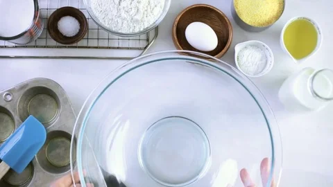 Step by step. Preparing traditional sweet cornbread from organic ingredients. Stock Footage 72202569