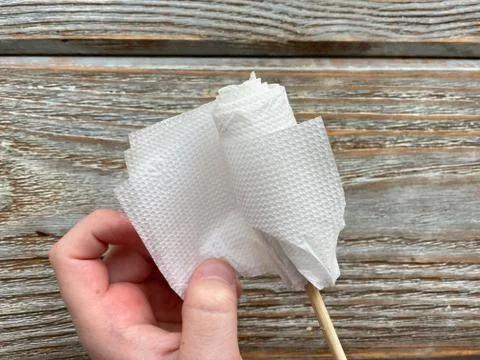 Step by step process of making a flower from a napkin. Stock Photos