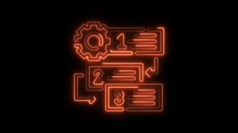 Step by step process neon sign animation with gear on black background 스톡 동영상 316842388