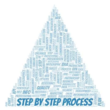 Step By Step Process typography word cloud create with the text only. Stock Illustration