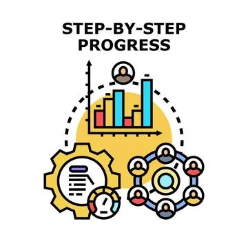 Step by step progress concept with business development strategy Illustrazione stock