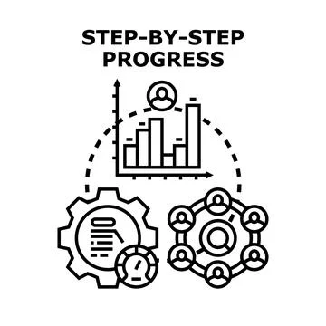 Step by step progress concept with business development strategy Stock Illustration