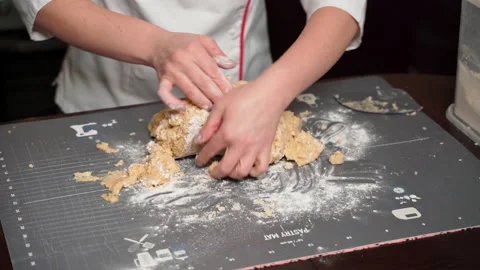 Step-by-step recipe for making honey cake. Kneads shortbread dough Stock Footage 166437504