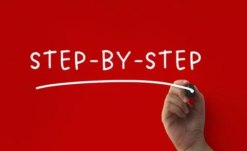 Step by step on red cover background. Step by step concept Stock Photos