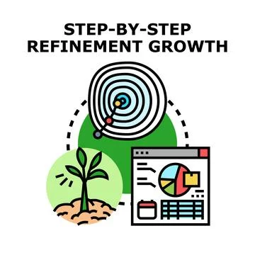 Step by step refinement growth advancing business strategy development Stock Illustration