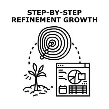 Step by step refinement growth advancing business strategy development Stock Illustration