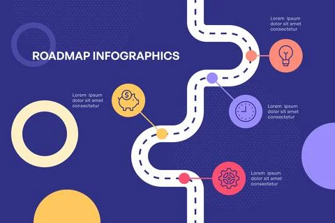 Step by Step Roadmap Infographic with Zigzag Path and Icons 스톡 일러스트