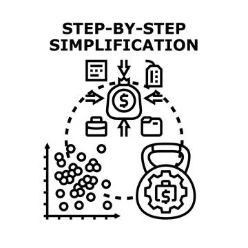 Step by step simplification of complex business tasks and processes Stock Illustration
