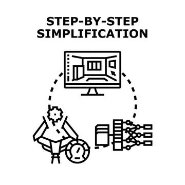 Step by step simplification process illustration Stock Illustration