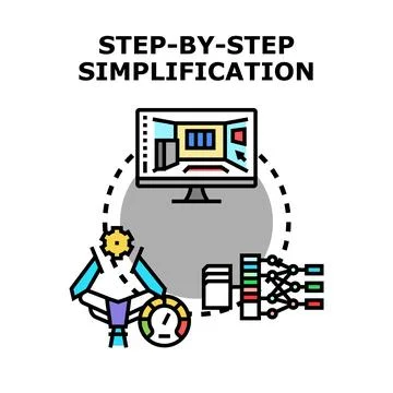 Step by step simplification process illustration Stock Illustration