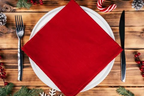 Step-by-step tutorial: Fold linen napkin in shape of Christmas tree. Step 1:  Stock Photos