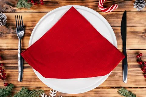 Step-by-step tutorial: Fold linen napkin in shape of Christmas tree. Step 4:  Stock Photos