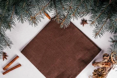 Step-by-step tutorial: Fold linen napkin in shape of Christmas tree. New Year Stock Photos