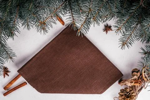 Step-by-step tutorial: Fold linen napkin in shape of Christmas tree. New Year Stock Photos