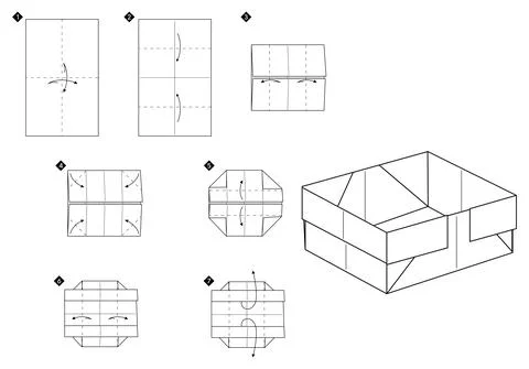 Step by step tutorial how to make origami box Stock Illustration