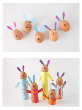 Step by step tutorial how make Easter egg holder bunny, The bunnies are arr.. Stock Photos