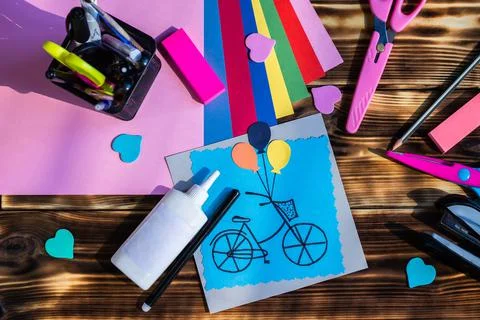 Step by step tutorial on making a cardboard greeting card. How to make a pape Stock Photos