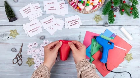 Step by step tutorial making Christmas advent calendar with sweets and Video stock 240135174