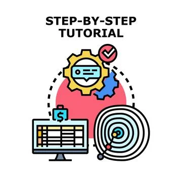 Step by step tutorial process with business target goal Stock Illustration