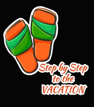 Step by step to the vacation Vector sticker summer flip flops Stock Illustration