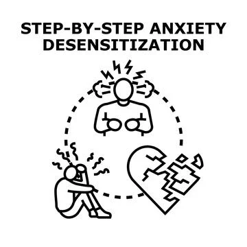 Step by step vector illustration showing anxiety desensitization process Stockillustratie