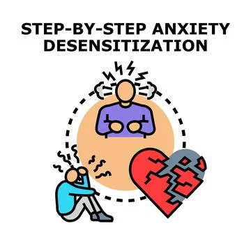 Step by step vector illustration showing anxiety desensitization process Stock Illustration