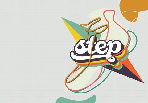 Step typography with abstract sneaker Stock Illustration