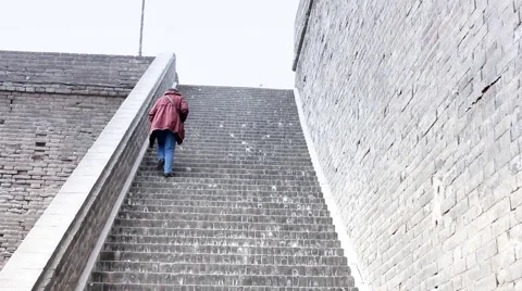Step of Xi'an city wall, China  Stock Footage 961460