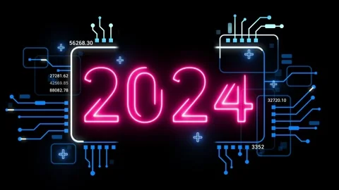 Step into the year 2024 with a neon light background. Stock Footage 257387425