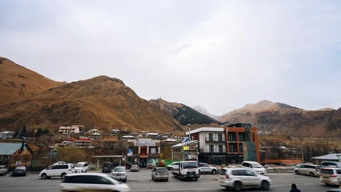 Stepantsminda, Georgia. Landscape On Mountain Background In Kazbegi District Stock Footage