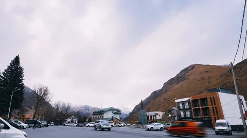 Stepantsminda, Georgia. Landscape On Mountain Background In Kazbegi District Stock Footage 105126722