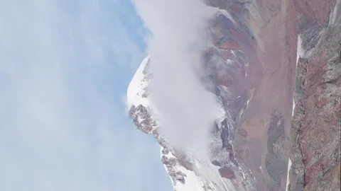Stepantsminda, Gergeti, Georgia. Peak Of Mount Kazbek Covered Snow In Winte.. Stock-Footage 285517264