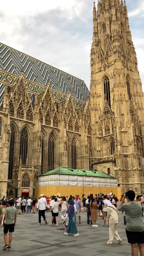 Stephan cathedral on Stephansplatz square at sunrise in Vienna, Austria Stock Footage 285950404