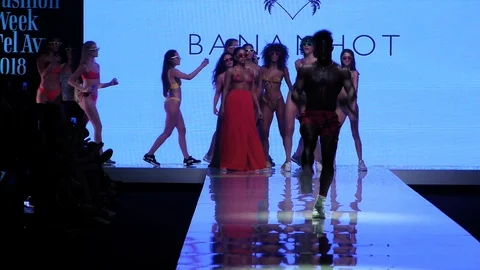 Stephane Legar and Bananhot present catwalk on the runway Stock Footage 87308619
