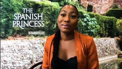 Stephanie Levi-John is interviewed for new TV show The Spanish Princess - 2020 Video stock 144629073