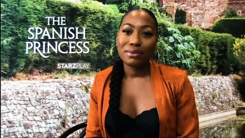 Stephanie Levi-John is interviewed for new TV show The Spanish Princess - 2020 Video stock 144629309