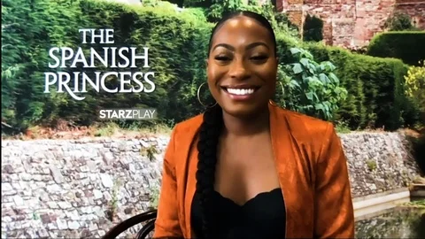 Stephanie Levi-John is interviewed for new TV show The Spanish Princess - 2020 Video stock 144629507