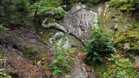 Stephen the Great King Stone Relief Carved in Mountain Rock Фото