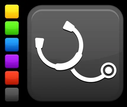 Stephoscope icon on square internet button Stock Illustration