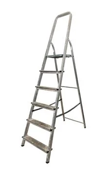 Stepladder on construction work on a white background. Stepladder with trac.. Stock-Fotos