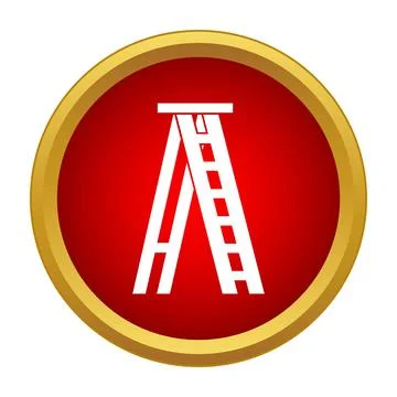 Stepladder icon on red button achieving progress Stock Illustration