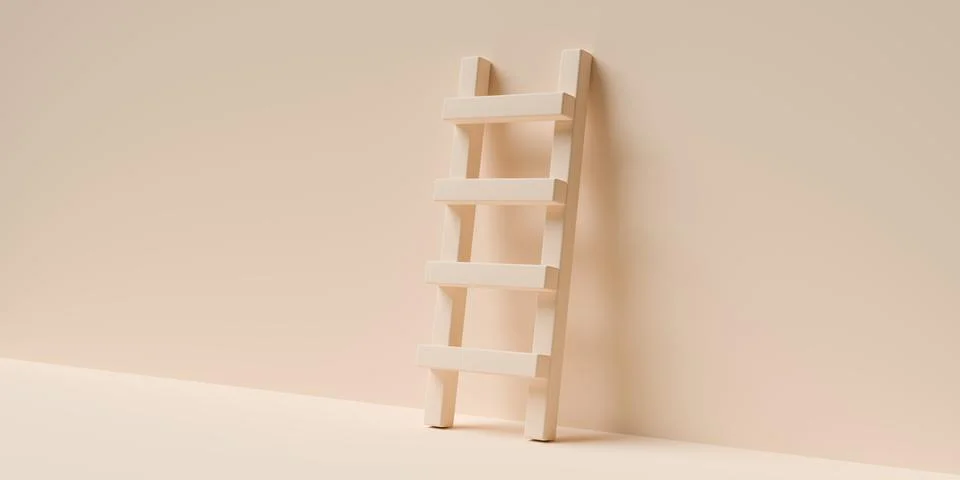 Stepladder leaning on brown wall background, business succes, career or pro.. Stock Illustration