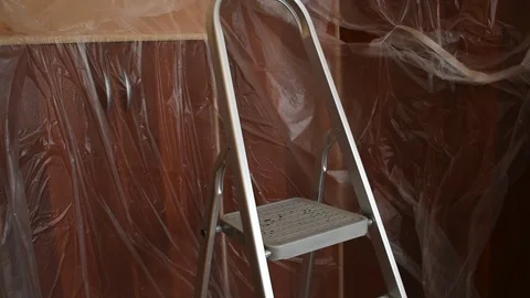 Stepladder in the room, preparing for repair Stock Footage 125367327
