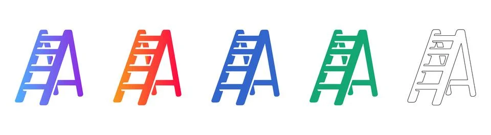 Stepladder Safety Icons in Gradient and Minimal Styles Stock Illustration
