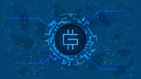 Stepn GMT token symbol in digital circle with futuristic cryptocurrency theme Stock Illustration