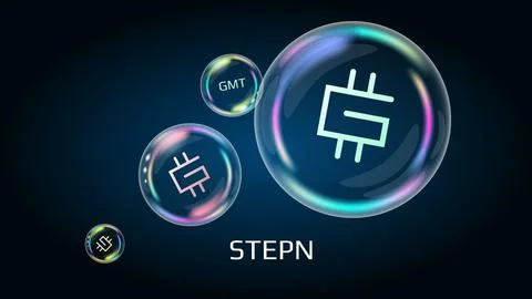 Stepn GMT token symbol in soap bubble. The financial pyramid will burst soon Stock Illustration