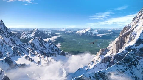 A steppe eagle flying over snow mountains. OpenTopography Topographic data. Stock Footage 146047133